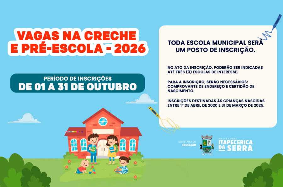 Vagas na creche e pré-escola 2026