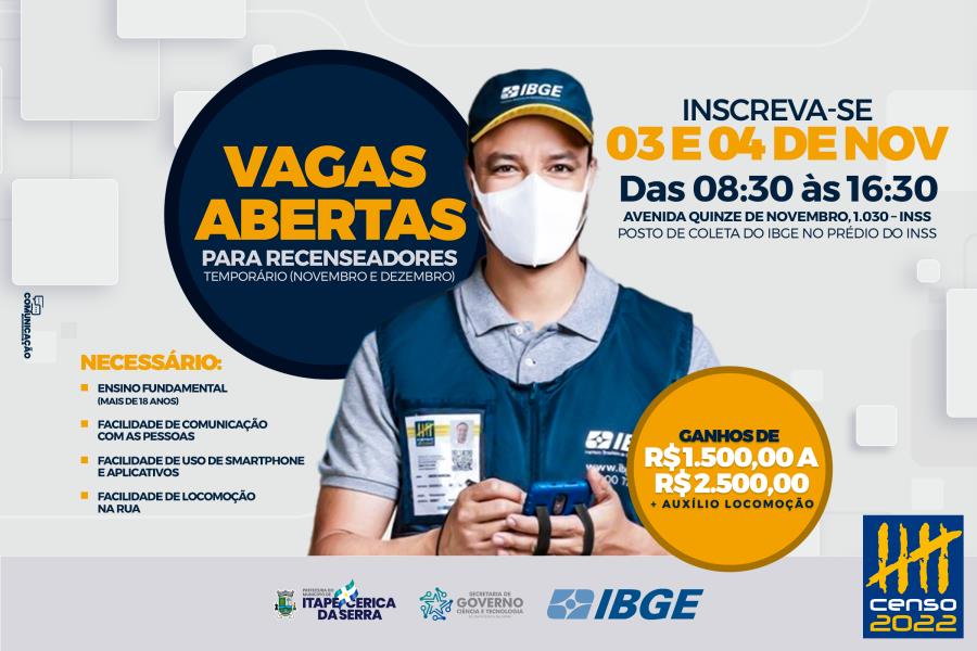 IBGE abre vagas para recenseadores
