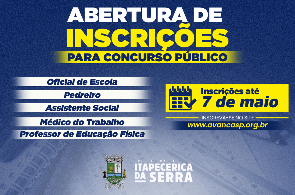 Inscrições para Concurso Público 02/2026 são prorrogadas até o dia 7 de maio