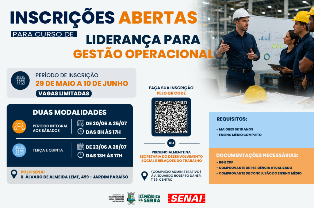 INSCRIÇÕES ABERTAS PARA CURSO DE LIDERANÇA PARA GESTÃO OPERACIONAL