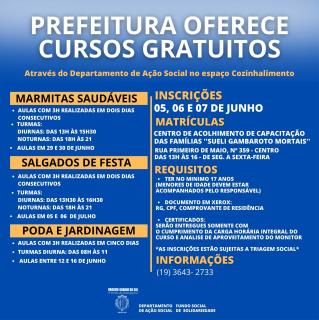 PREFEITURA MUNICIPAL E DEPARTAMENTO DE AÇÃO SOCIAL OFERECEM CURSOS GRATUITOS
