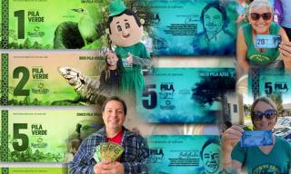 pila verde e piza azul