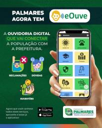 📲 PALMARES AGORA TEM eOUVE!Chegou a OUVIDORIA DIGITAL que conecta você diretamente com a Prefeitura dos Palmares!Com o aplicativo eOuve, é possível enviar reclamações, dúvidas e sugestões de forma rápida, simples