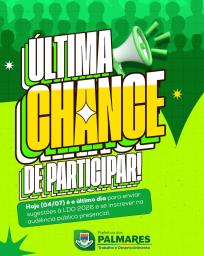 🚨 ÚLTIMA CHANCE!Hoje, 04 de julho, é o prazo final para participar da construção da LDO 2026!A