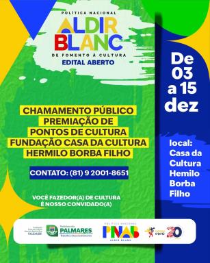 As inscrições para o Edital Aldir Blanc já estão abertas!De 03 a 15 de dezembro, fazedores e faz