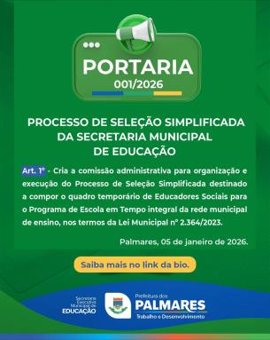 PORTARIA Nº 001-2026 📢Foi instituída a comissão administrativa responsável pela organização e e