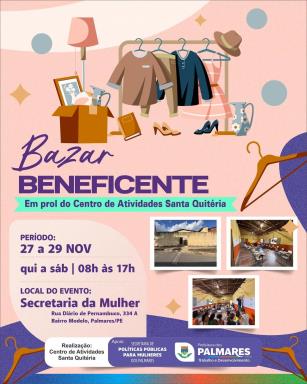 BAZAR BENEFICENTE 💜✨Um gesto simples pode transformar muitas vidas! 🥰Entre os dias 27 a 29 de