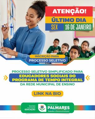⚠️ ATENÇÃO! ⚠️Amanhã, sexta-feira (16 de janeiro), é o último dia para realizar a inscrição no P