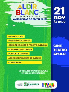 FAZEDOR(A) DE CULTURA, SE PREPARA QUE É PRA VOCÊ ESSE CONVITE! No dia 21 de novembro, às 19h, no