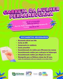 Atenção, mulheres de Palmares! 💜De 07 a 14 de julho, a Carreta da Mulher Pernambucana estará no (1)