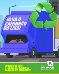 OLHA O CAMINHÃO DO LIXO!A coleta está passando no seu bairro!   A Prefeitura dos Palmares divulga o cronograma atualizado de coleta de lixo na zona urbana e zona rural.Confira os dias e locais e contribua para mant