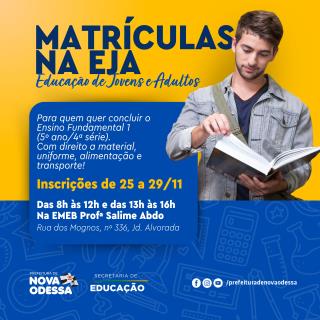 eCard Matrículas EJA Educação de Jovens e Adultos PMNO 2025