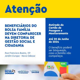 Cartão Monitoramento Bolsa Famílias CadÚnico x Social PMNO 2024-04-19