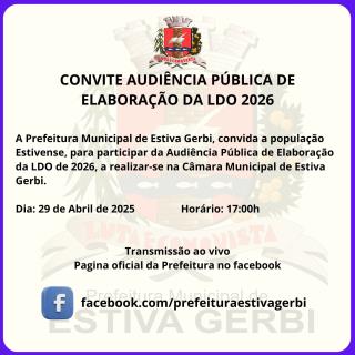 Convite para Audiência Pública de elaboração da LDO 2026