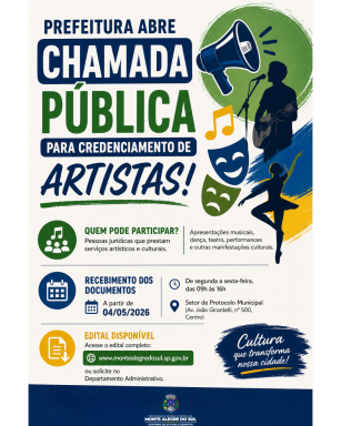 Prefeitura abre Chamada Pública para credenciamento de artistas