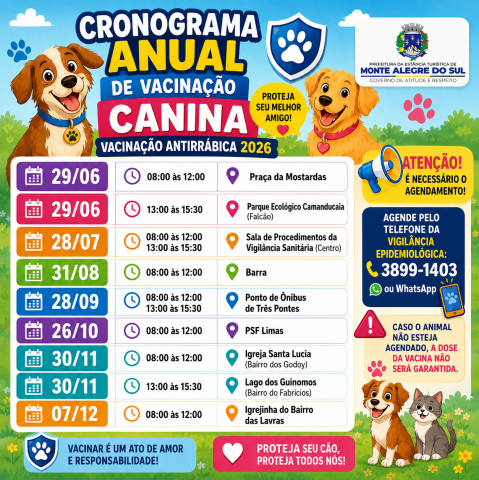 Prefeitura divulga cronograma da vacinação antirrábica 2026