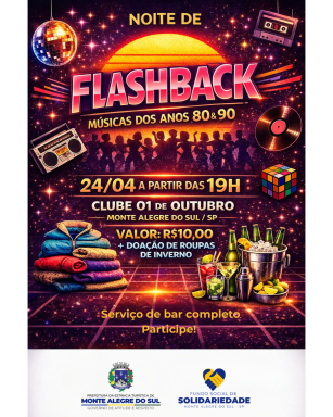 Baile Flashback Anos 80 e 90 promove música, diversão e solidariedade em Monte Alegre do Sul