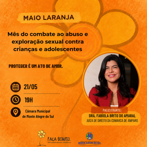 Maio Laranja terá palestra sobre combate ao abuso e exploração sexual infantil em Monte Alegre do Sul