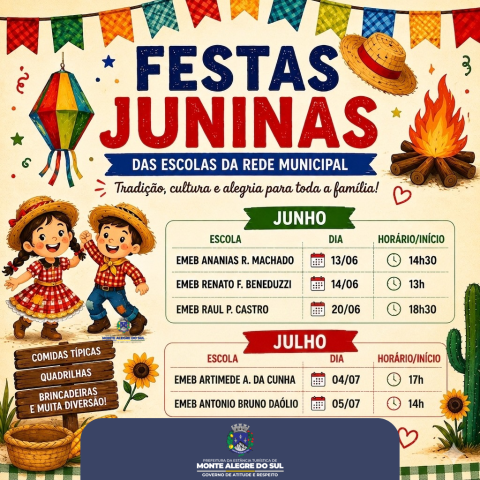 Festas Juninas das escolas municipais estão chegando; confira a programação