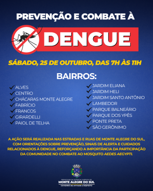 Prefeitura realiza ação de prevenção e combate à dengue neste sábado (2510)