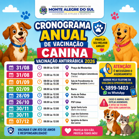 Novas datas da Campanha de Vacinação Antirrábica Canina são divulgadas