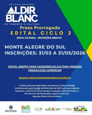Inscrições para o Edital da Política Nacional Aldir Blanc se encerram neste domingo (31/05) em Monte Alegre do Sul