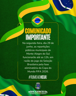 Prefeitura altera horário de expediente na segunda-feira (29/06) devido ao jogo do Brasil na Copa do Mundo