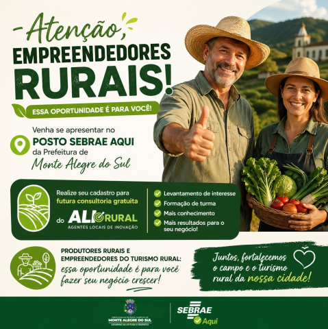 Produtores rurais e empreendedores de turismo podem se inscrever para consultoria gratuita em Monte Alegre do Sul
