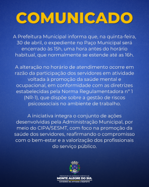 COMUNICADO – EXPEDIENTE NO PAÇO MUNICIPAL