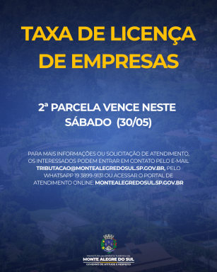 Segunda parcela da Taxa de Licença de empresas vence neste sábado (30/05)