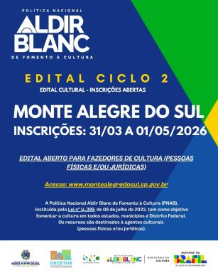 Monte Alegre do Sul lança Edital da Política Nacional Aldir Blanc – Ciclo 2