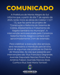 comunicado-Construção e Reforma do Sistema de Coleta, Afastamento e Tratamento do Esgoto Sanitário no município