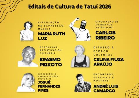 SEIS EDITAIS CULTURAIS DA ESTÂNCIA TURÍSTICA DE TATUÍ SEGUEM COM INSCRIÇÕES ABERTAS ATÉ TERÇA-FEIRA (28/4)