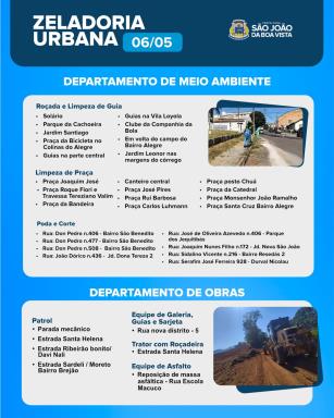Veja onde as equipes dos departamentos de Obras e de Meio Ambiente estão nesta quarta-feira.