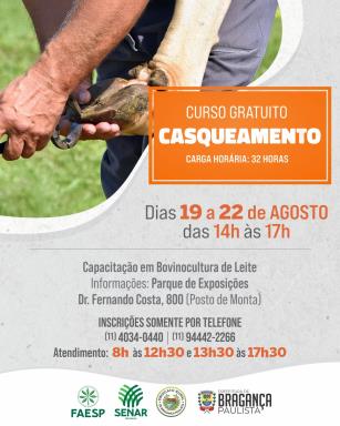 Capacitação gratuita em casqueamento de bovinos está com inscrições abertas
