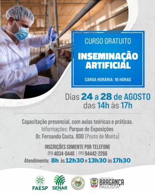 Curso gratuito de Inseminação Artificial está com inscrições abertas