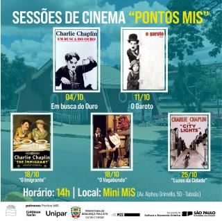 Programação cinematográfica de outubro exibe gratuitamente filmes de Charlie Chaplin
