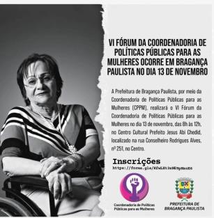 VI Fórum da Coordenadoria de Políticas Públicas para as Mulheres acontece no dia 13 de novembro