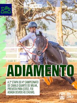 2ª etapa do 4º Campeonato de Cavalo Quarto de Milha é adiada devido às chuvas