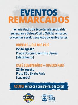 SEMJEL remarca eventos após alerta da Defesa Civil