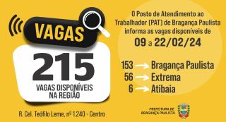Posto de Atendimento ao Trabalhador tem 215 vagas disponíveis nesta semana