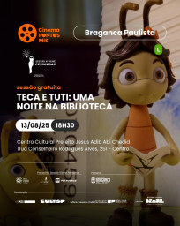 Cinema infantil gratuito em Bragança Paulista apresenta a animação “Teca e Tuti: Uma Noite na Biblioteca”