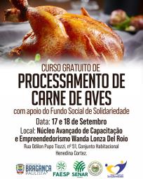 Prefeitura de Bragança Paulista abre inscrições para curso gratuito de Processamento de Carne de Aves