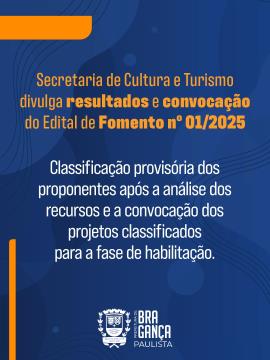 Secretaria de Cultura e Turismo divulga resultados e convocação do Edital de Fomento nº 01/2025