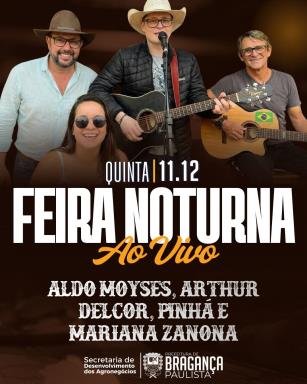 Feira Noturna terá apresentação do Boteco do Pinhá nesta quinta-feira (11/12)