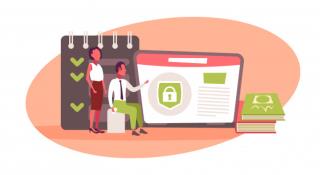 mulher-de-homem-de-negocios-usando-o-laptop-cursos-de-treinamento-on-line-protegido-aplicacao-e-learning-exame-preparacao-conceito-banner-horizontal-plana_48369-21506
