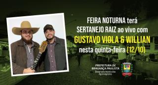 Feira Noturna terá sertanejo raiz com Gustavo Viola e Willian nesta quinta-feira (1210)