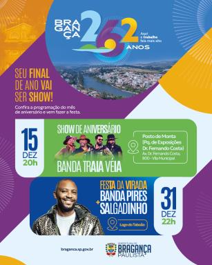 Bragança Paulista celebra 262 anos com programação especial, shows gratuitos e festividades