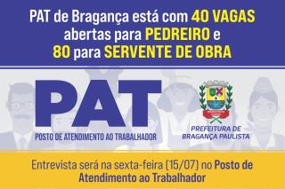 Vagas PAT Pedreiro e Servente