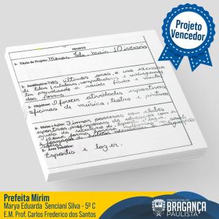 Prefeitura divulga os vencedores do 1º Concurso Prefeito(a), Vice-Prefeito(a) e Secretário(a) Municipal Mirim 2025